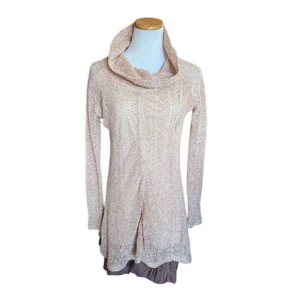 Womens Altard State Oatmeal Metallic Fleck Knit Cowl Neck Tunic Dress - Sz L